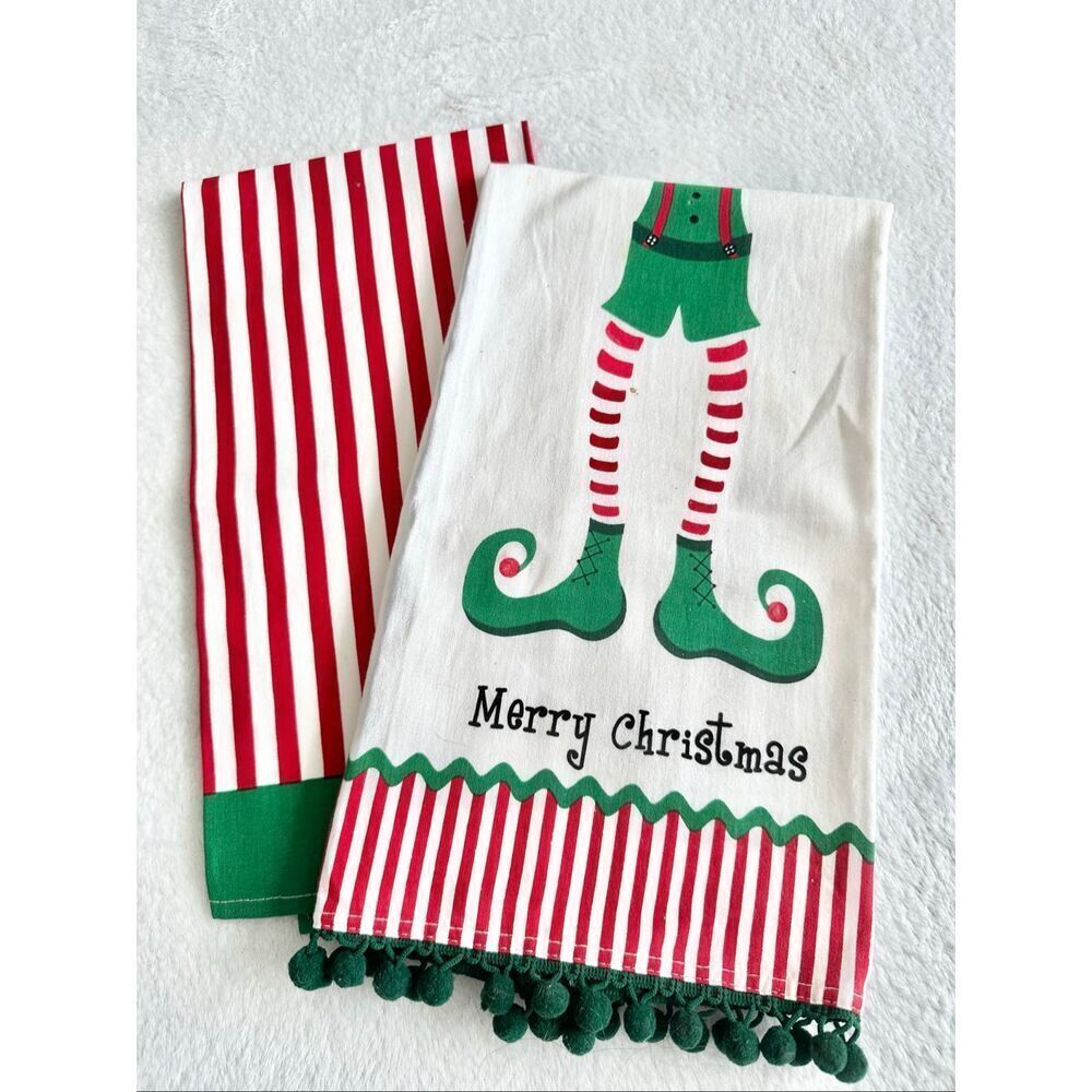 Ritz Merry Christmas elf Christmas & striped dish cloth